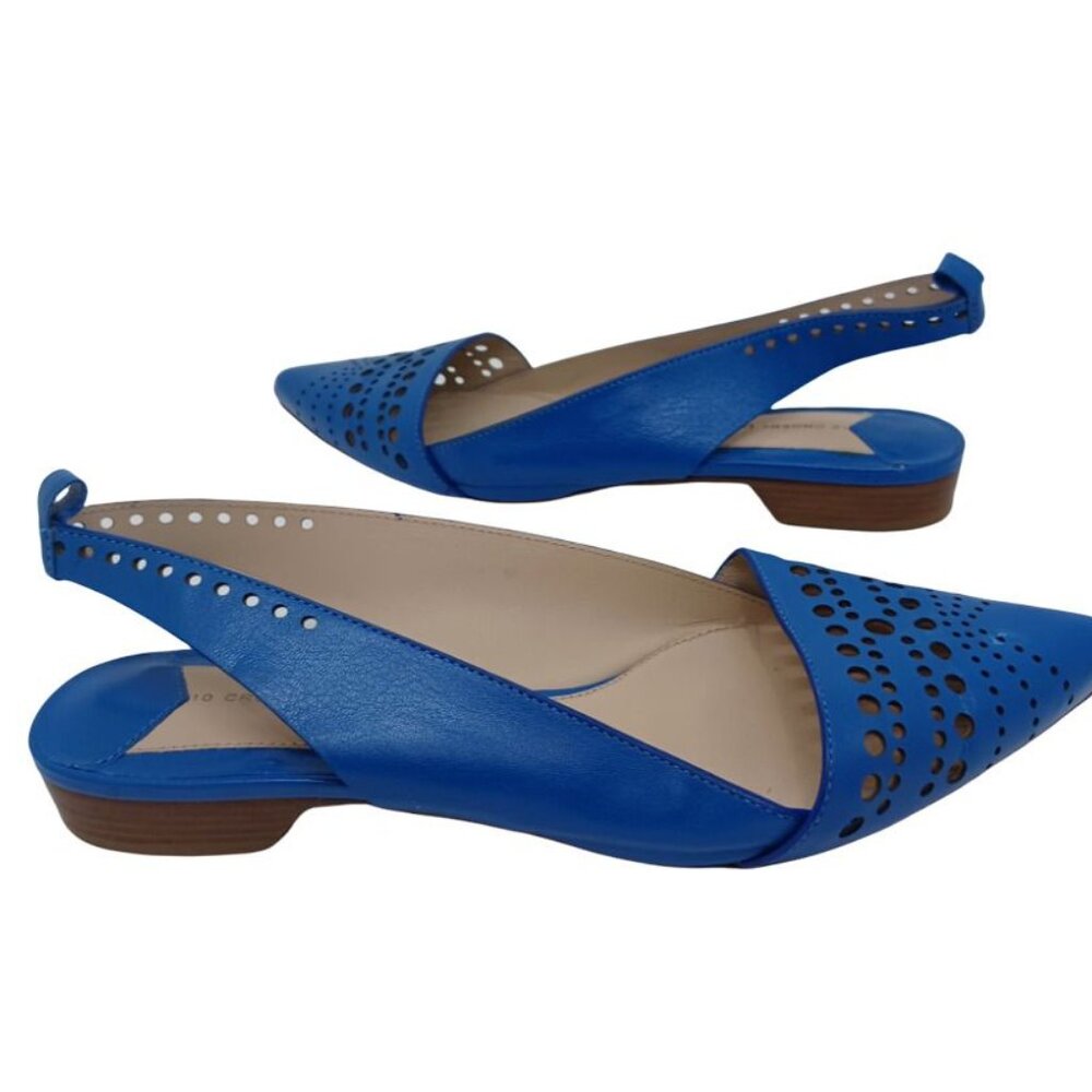 🤩RARE Women's Sandals Shoes Sz 7.5 Leather 10 Crosby Derek Lam Blue Ankle Strap - Picture 2 of 9